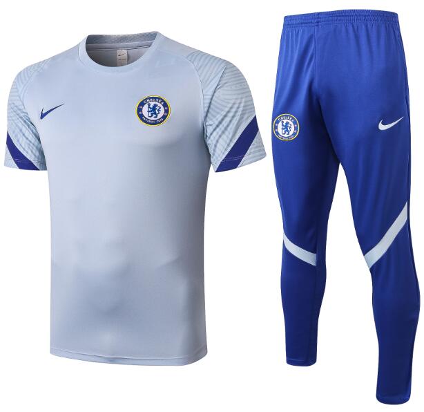 Chelsea Light Grey Training Kits Shirt with pants 2020/21